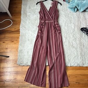 Maroon and cream stripped jumpsuit